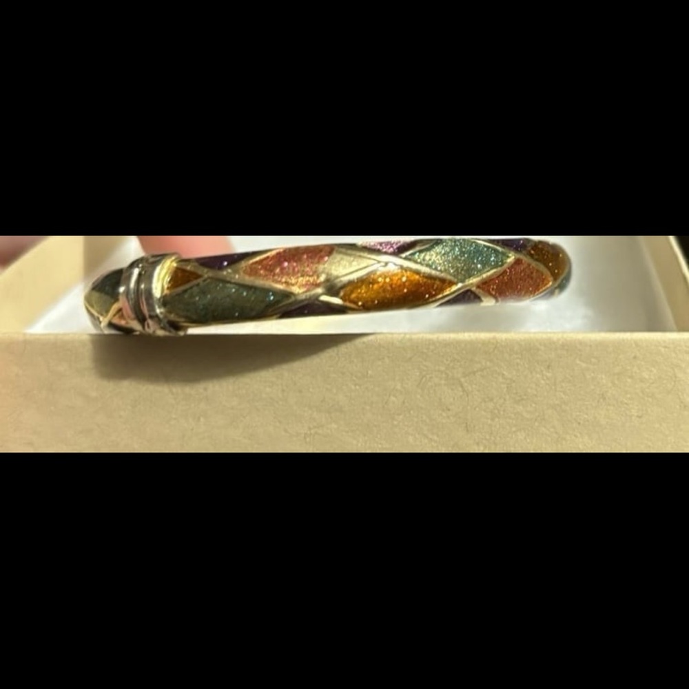14k gold checkered enamel bangle bracelet - Picture 10 of 10